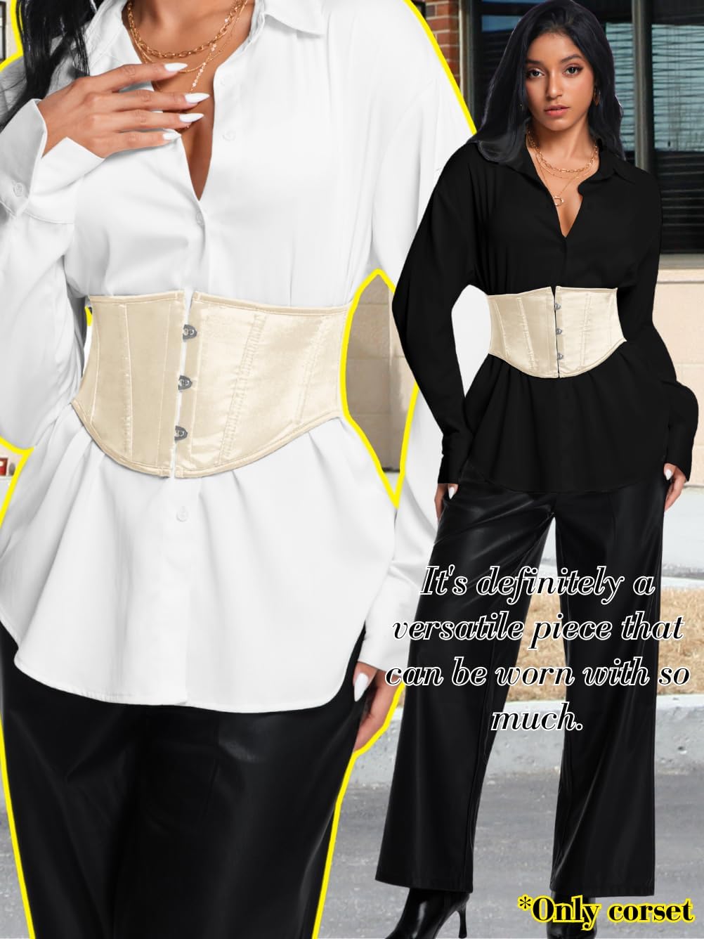 Women's Satin Underbust Corset Belt, Renaissance Elegant Waist Cincher, Front Hook & Lace-Up for Perfect Curves - Image 4