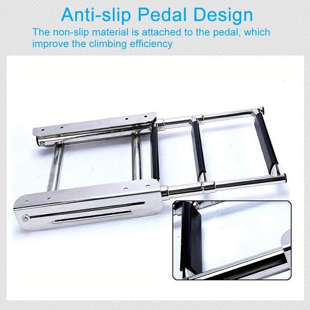 Dock Boat Ladders Heavy Duty Folding Pontoon Boat Ladder, Stainless Steel Telescoping 3/4 Steps Marine Yacht Ladder with Wide Pedal,for Marine Boat Yacht (Size : 4 Steps) ()