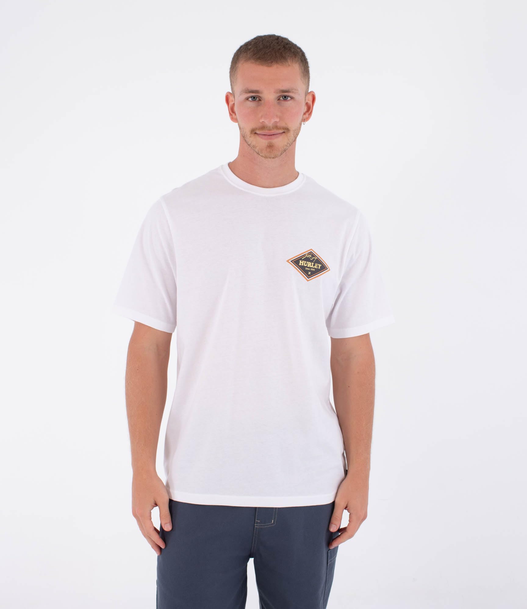 Hurley Mens Short Sleeve Printing Press Samp T-Shirt, White, S EU