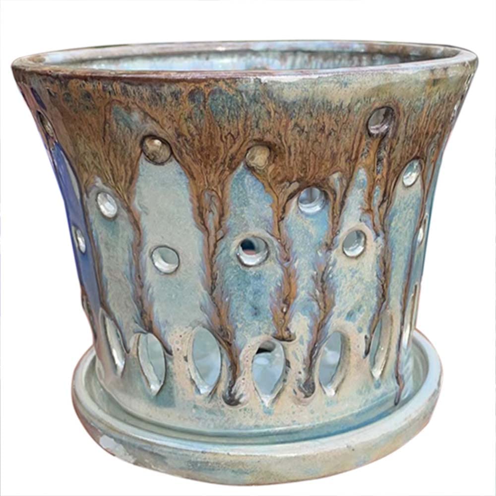 Ymdewe 6inch Orchid Pot with Drainage Hole Large Round Orchid Planter (Silvery White)