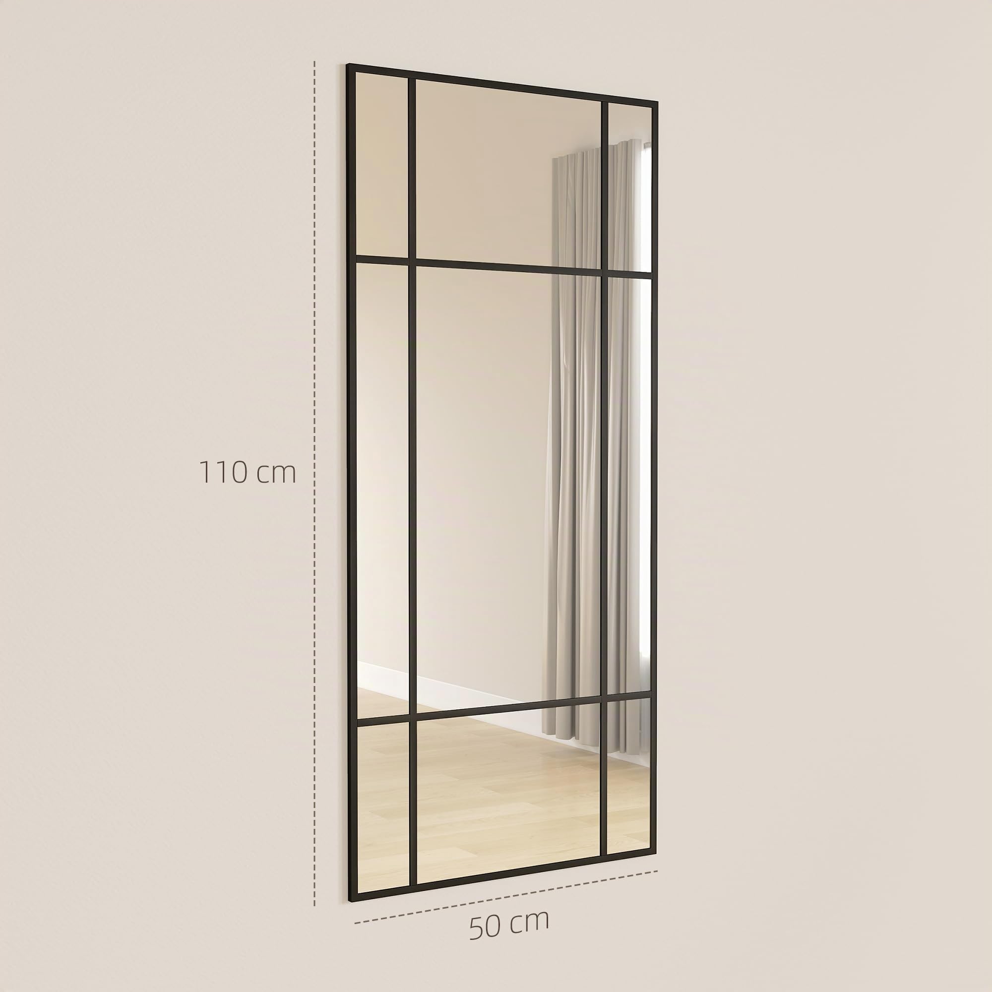 HOMCOM Espejo moderno estilo ventana, espejo para dormitorio y salón con montaje vertical y horizontal, 110 x 50 cm, negro