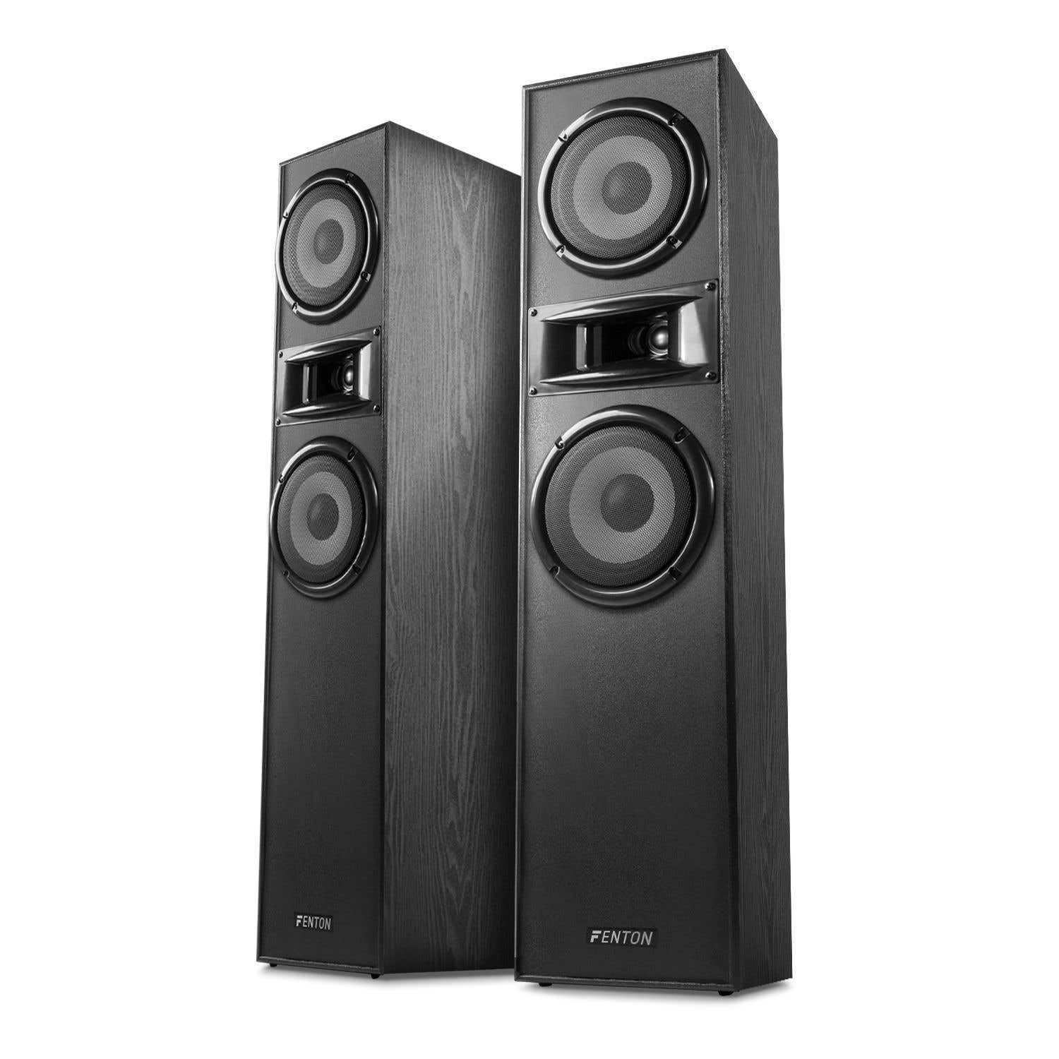 Fenton SHF700B - Paire d'Enceintes HiFi - Noir, Puissance de 400W, Woofer 2X 6,5 Pouces, Technologie 3 Voies, Borniers à Vis Plaqués Or, Pieds en Caoutchouc Antidérapant