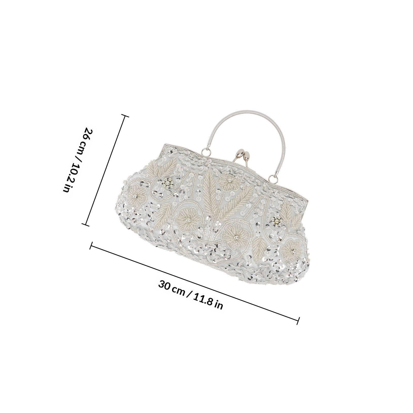 SHERCHPRY Pochette da Cerimonia Vintage Donna, Ricamo Floreale, Argento