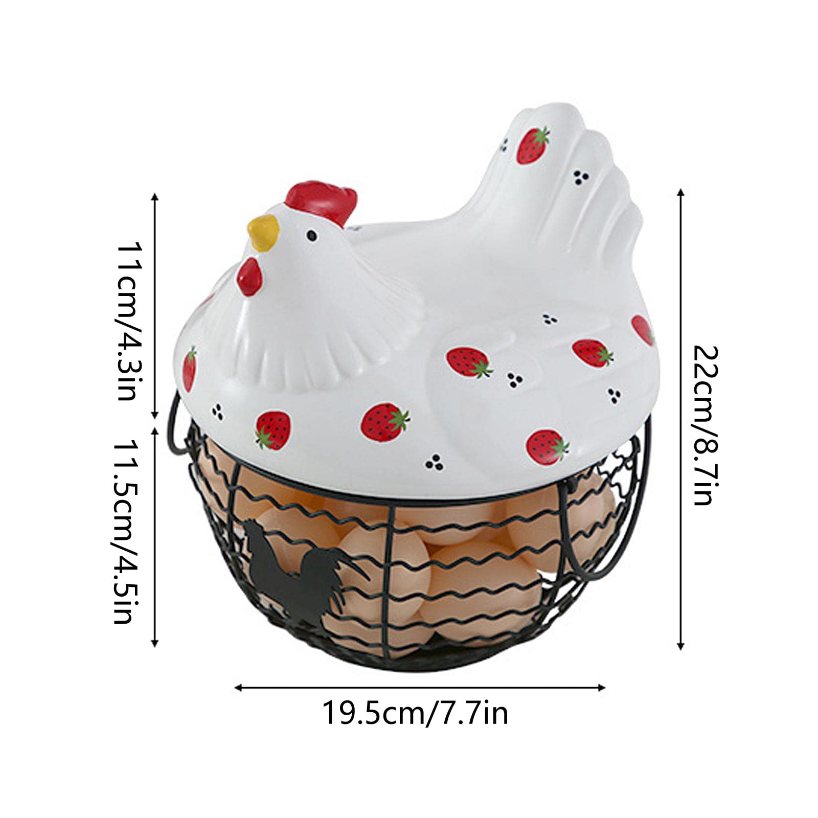 Hperu Eierkorb Aus Keramik & Eisen - Rustikaler Eiersammler Für 15 Eier In Weiß