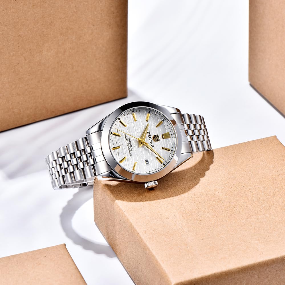 BENYAR BY5209 Reloj mecánico automático para Hombre 40 mm Correa de Acero Inoxidable Impermeable Luminoso Reloj Casual para Hombre Fecha