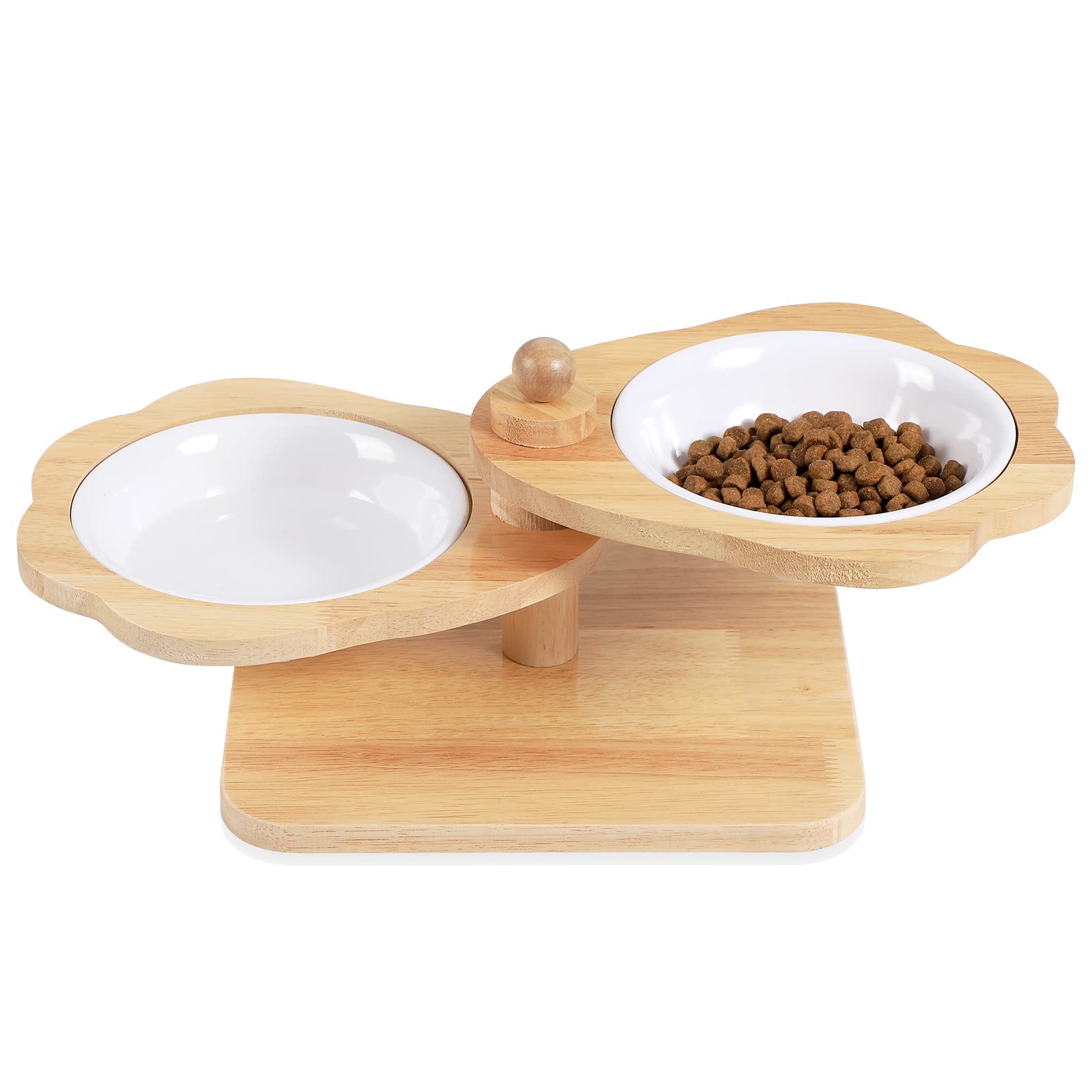 Ciotole Rialzate per Gatti, Supporto Rialzato per Cani e 2 Ciotole Dense di Amine, Mangiatoia per Animali Domestici con Cibo in Legno e Acqua per Gatti e Cuccioli (2 ciotole)