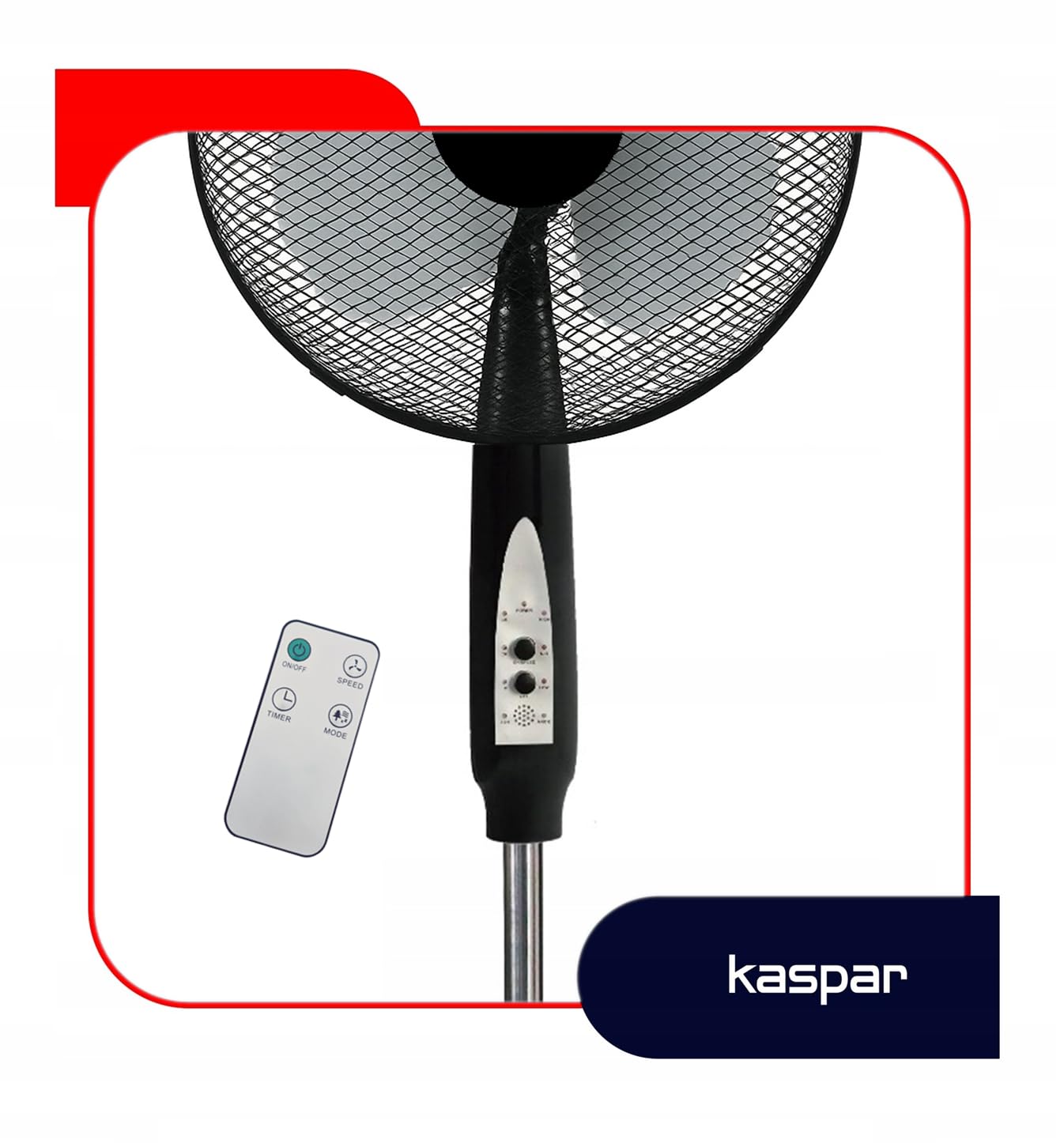 Kaspar Ventilator Standventilator mit Fernbedienung mit 3 Windgeschwindigkeiten Oszillationsfunktion Schwenkfunktion Timer 40 W 36 cm Durchmesser Höhenverstellbar Kreuzfuß Schwarz
