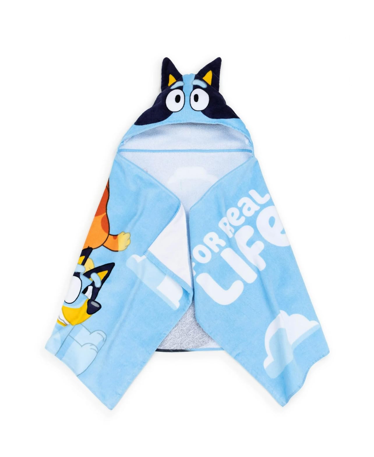 Bluey Kids Bath Hooded Towel Wrap, 51 in x 22 in, Cotton, Blue, BBC Studios