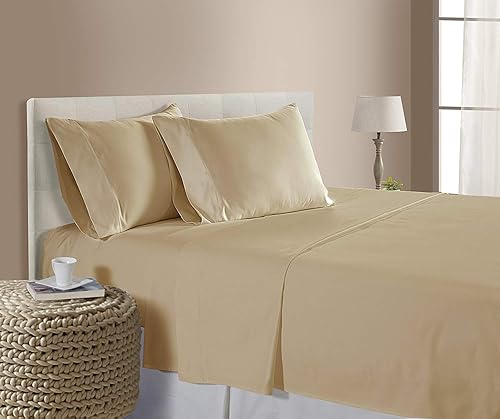 Juego de sábanas de 4 piezas de algodón peinado de 1500 hilos, tamaño Queen, 1 sábana bajera y 2 fundas de almohada (1 sábana bajera, 1 sábana