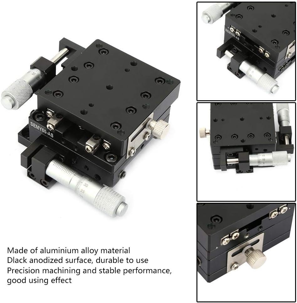 XY Linear Stage, SEMY60-AS 60 * 60 * 40mm Slide Table Micrometer Manual Trimming Cross Roller XY Linear Sliding Track