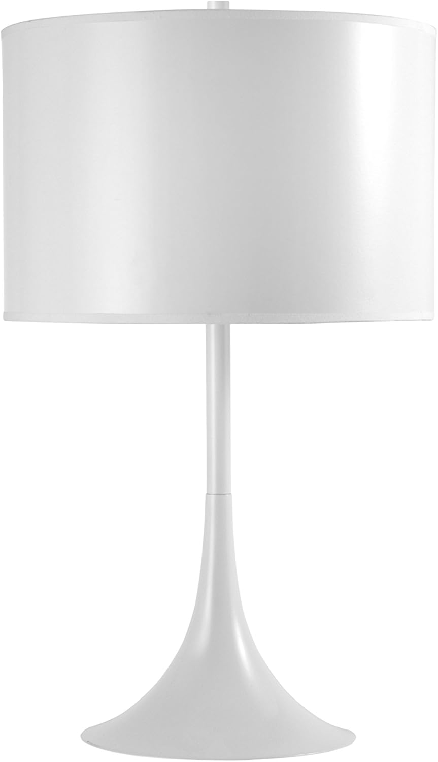 25" White Metal Table Lamp with Classic Drum Shade