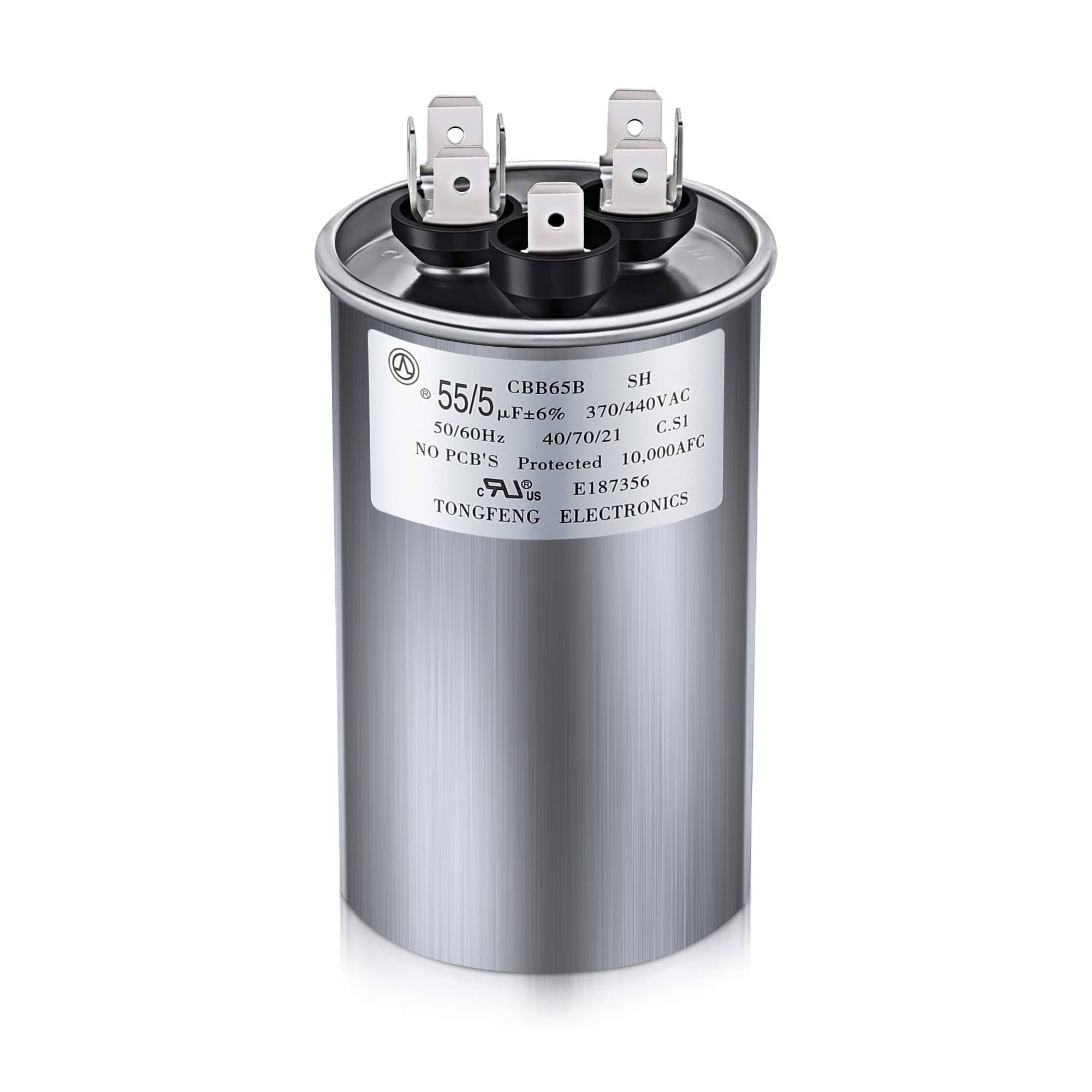 55/5 MFD uF 370/440V CBB65 Dual Run Round Capacitor for AC Motor, HVAC Capacitor, Air Conditioner Replacement, Heat Pump, Fan Start, Condenser Straight Cool, UL Listed