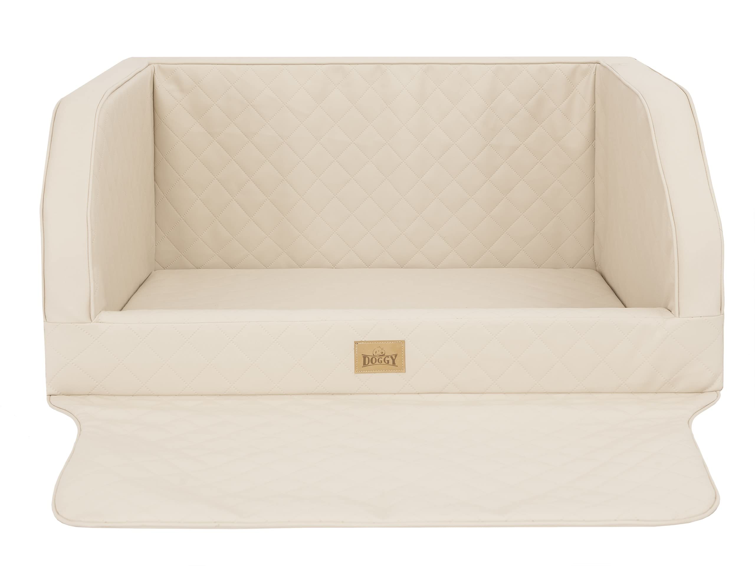 Hondenautostoel, hondenbox, transportbox voor achterbank of kofferbak, hondenbed voor grote en middelgrote honden, beige (92 x 70 x 39 cm