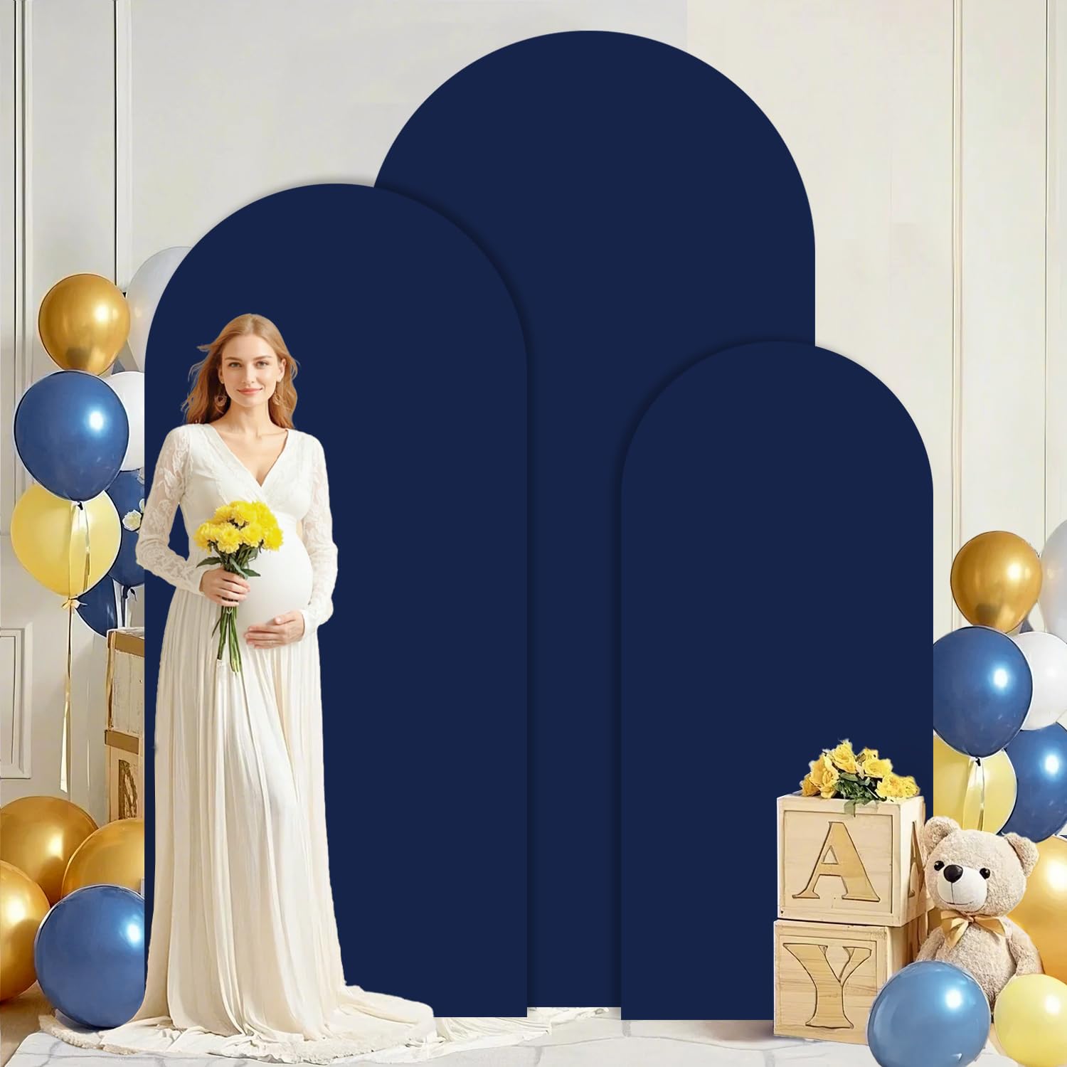 Lot de 3 housses de toile de fond extensibles en élasthanne pour arche de mariage - 2,2 m, 2 m, 1,8 m - Pour fête d'anniversaire, fête prénatale