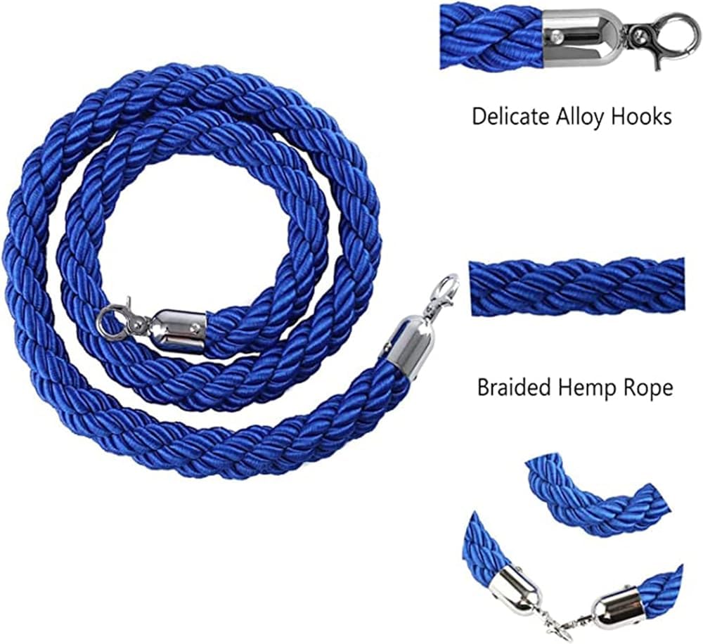 Warteschlangen-Sperrseile mit Haken, 2/3/4/5/6Ft Massenkontrollseil, Geflochtenes Hanfseil für Warteschlangenteiler, Seil-Sicherheitsbarriere 1/2/3M Gedrehtes Hanfseil W(Size:6ft/185cm,Color:Grau-A