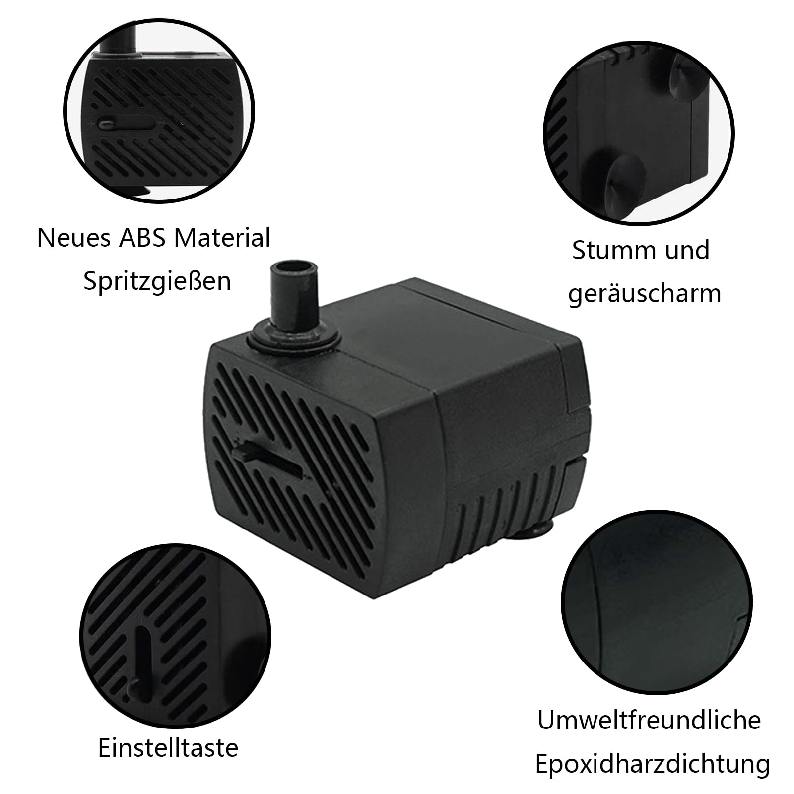 GERUI 2 x mini pompa wodna, 280 l/h, 4 W, 220 V-240 V, 50/60 Hz, regulowana objętość wody 8/13 mm, pompa do fontanny, nadaje się do małych akwariów, pomp do akwarium, ogrodów