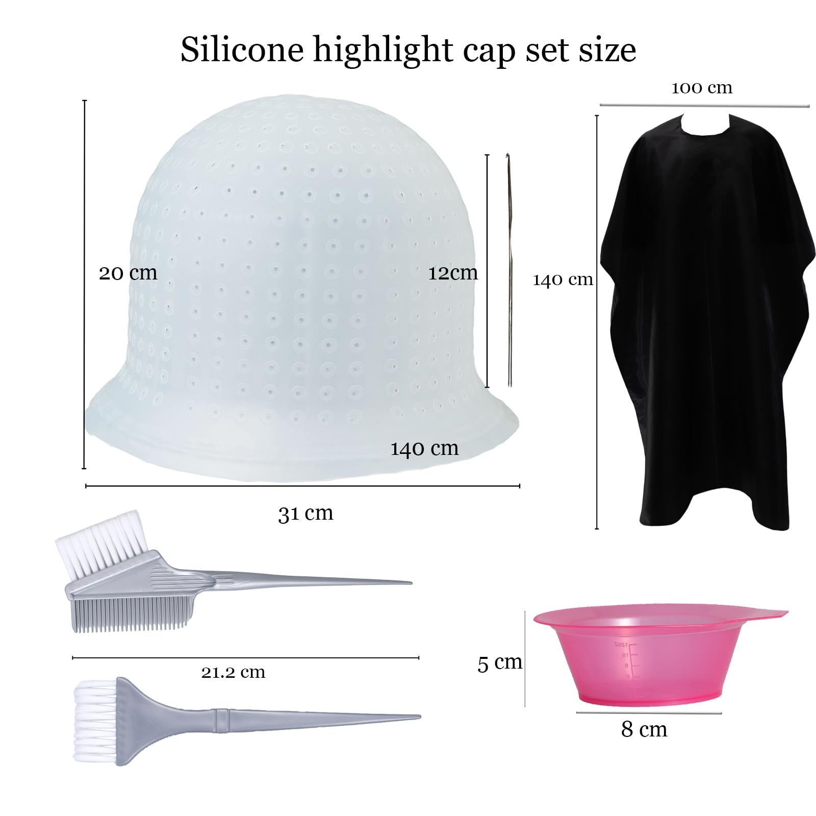 Punched Hole Silicone Highlight Hair Cap with Needle Kit Professional Reusable Highlighting Poked Hole Caps with Hooks for Color Hair Salon Hairdressing Dyeing Staining Tools for Women Men - Image 3