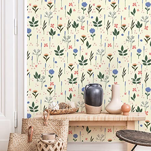 Papier peint adhésif jaune floral repositionnable pour meubles