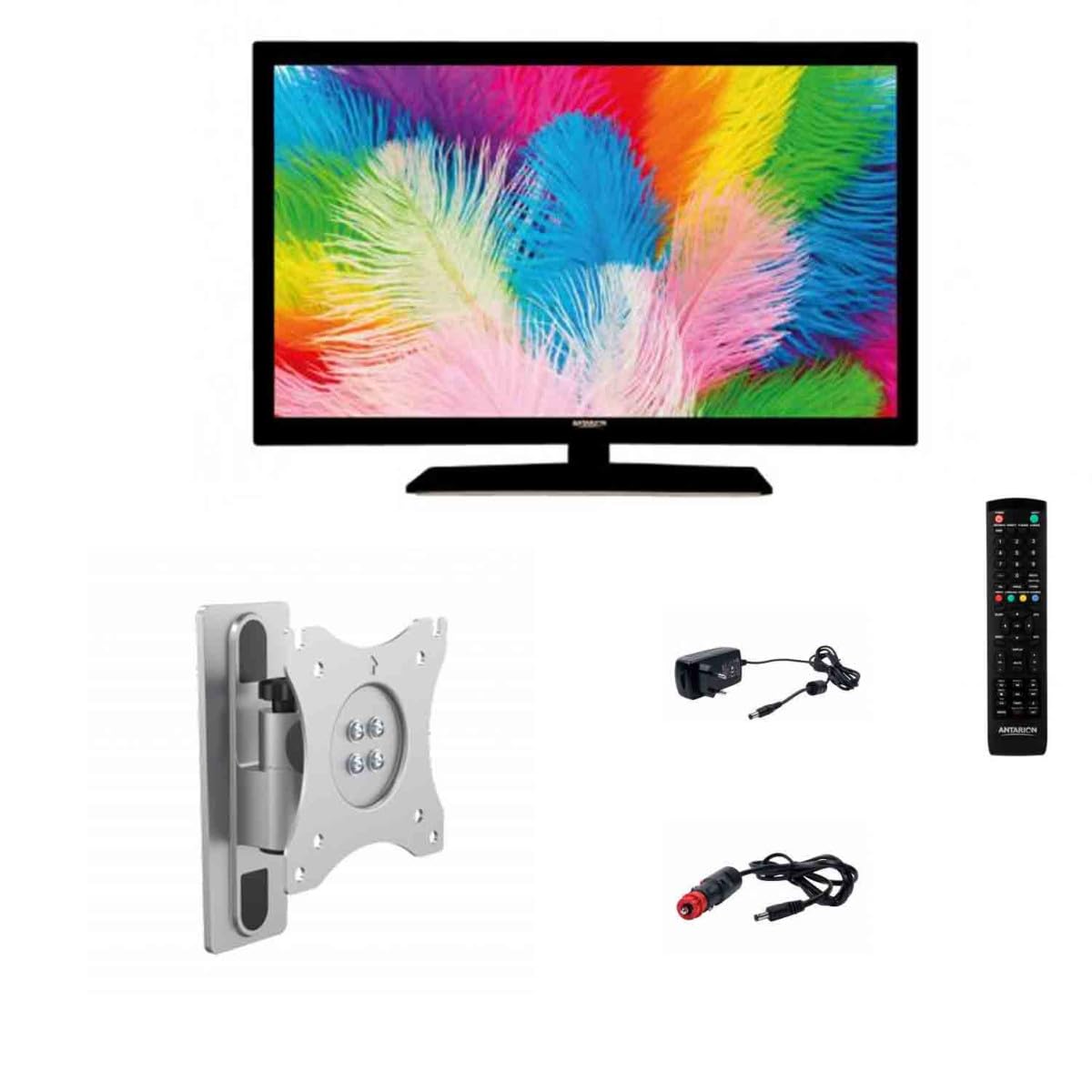 Antarion Zestaw TV LED 22" 55 cm Full HD 12 V + uchwyt do telewizora 180° samochód kempingowy