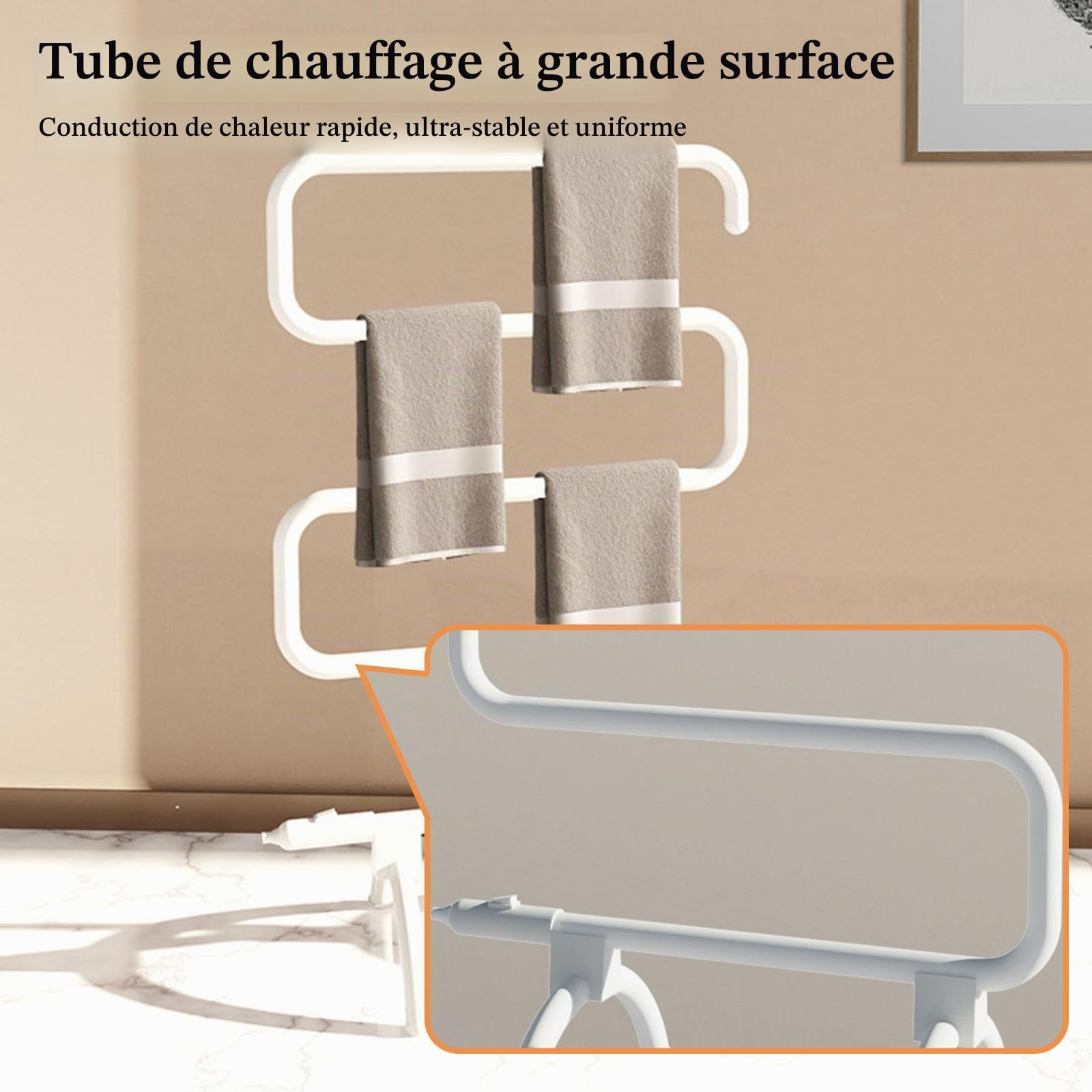 Sèche-Serviettes Électrique sur Pied, Porte-Serviettes Électrique 100W avec 5 Barres, Chauffe-Serviette Blanc Salle de Bain avec Thermostatique À Chaleur, Plug in