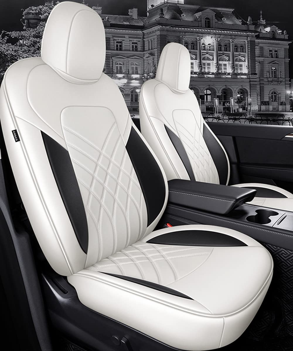 Photo 1 of SanQing Car Seat Covers for Tesla Model 3 Full Set Customized PU Leather Seat Cushion Protector Fit for Model 3 2017 -2022 (White, Model 3) Model 3 White