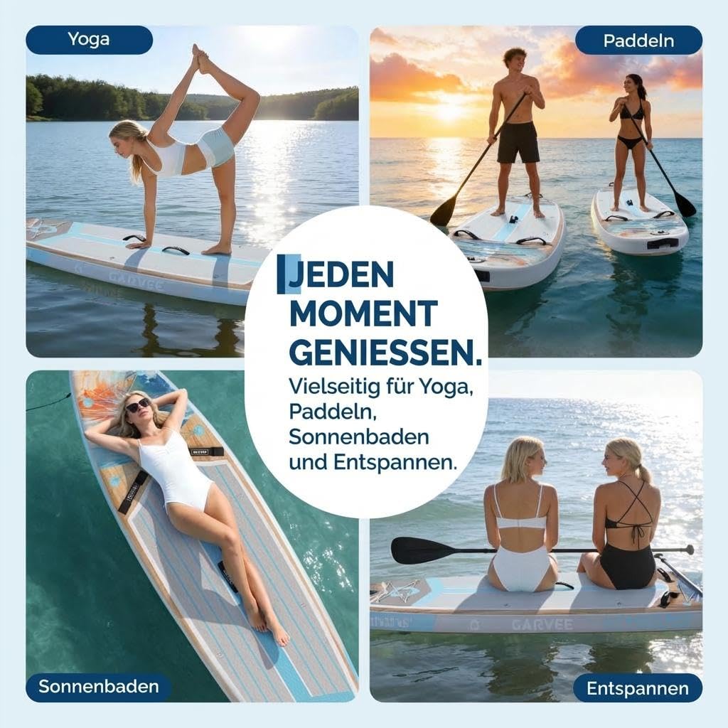 Premium SUP Board Set, Aufblasbares Stand Up Paddling Board – Ultra-Breites Mit 204kg Belastbarkeit, Verstellbares 3-Teiliges Paddel Mit Kamerahalterung, Komplettes Zubehör, Anfänger, Fortgeschrittene