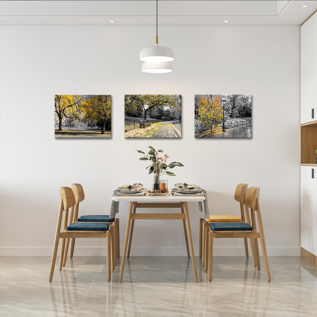 RyounoArt Black White Yellow Canvas Wall Art Yellow Tree Pictures Painting Autumn Nature Landscape Prints for Home Office Wall Decor Framed 12 * 16 inch each - Image 4