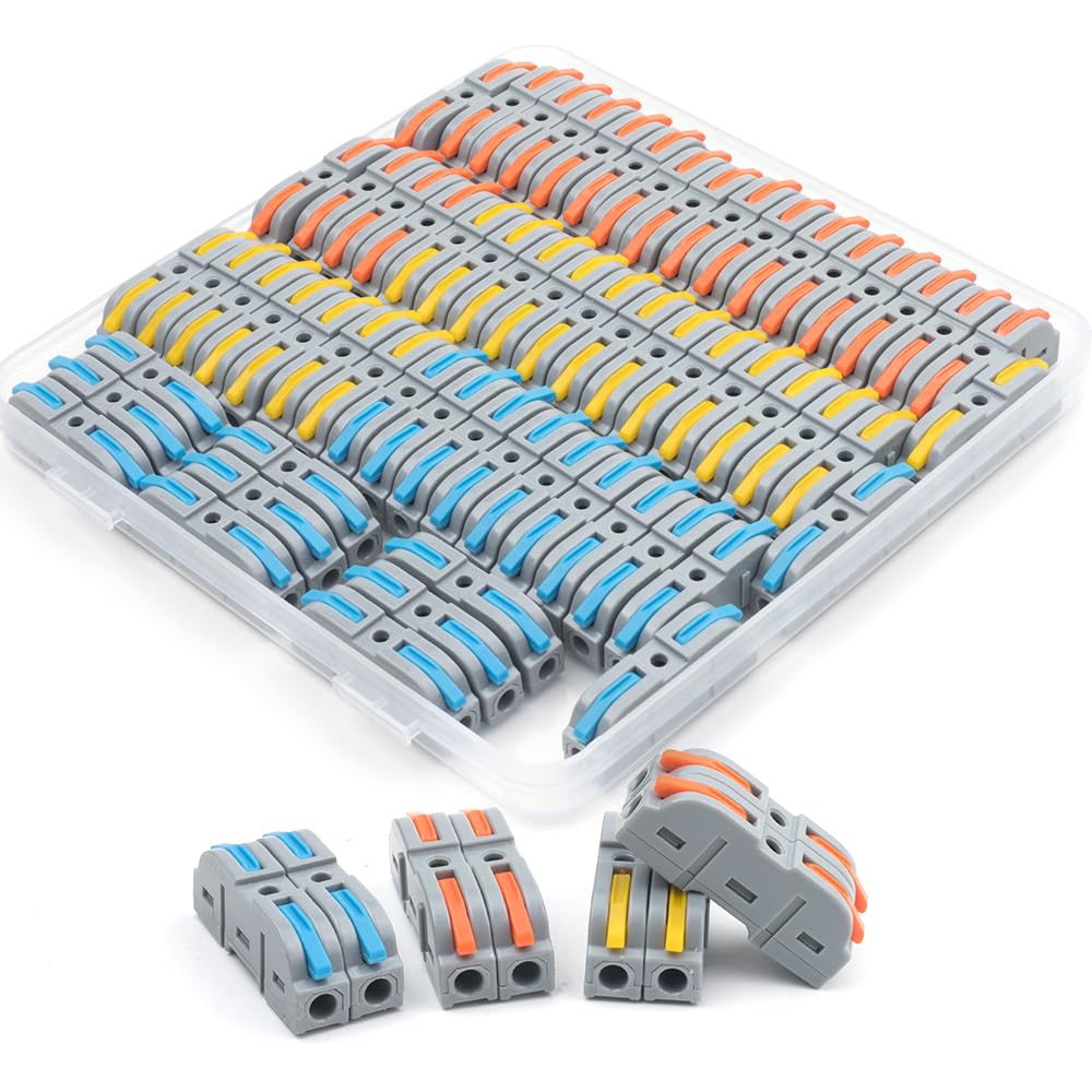 AARTERZZA 60PCS/Box Quick Compact Terminal Block Push-in Junction Box 1 in 1 Out Splicing Electrical Cable 28-12 AWG(60PCS Box 221)