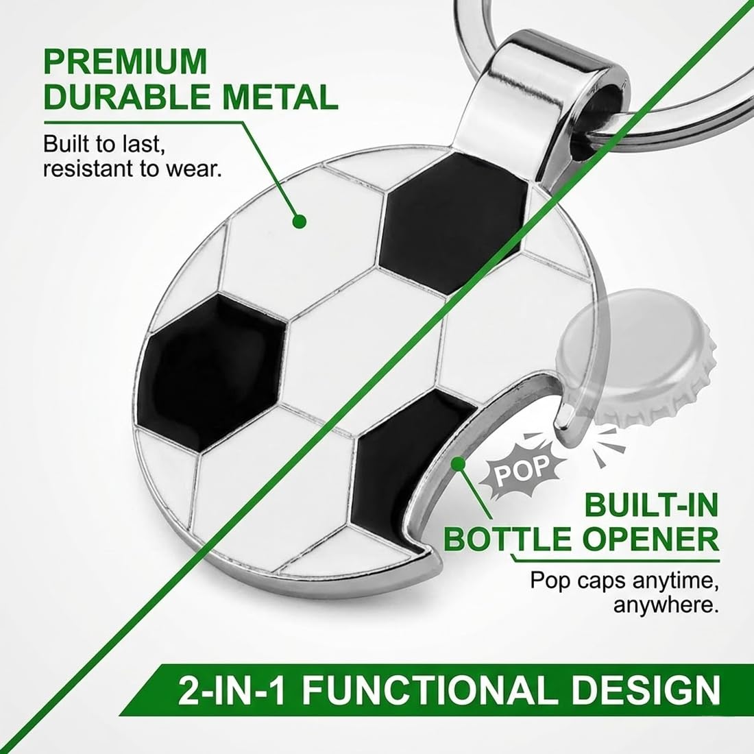 2 Pezzi Portachiavi Multifunzionale Calcio Apribottiglie Divertente Personalizzato, Gadget Calcio Regalo Per Uomo Keychain, Pallone Calcio Portachiavi Pallone Calcio Per Festa Mondiali 2026 - 3