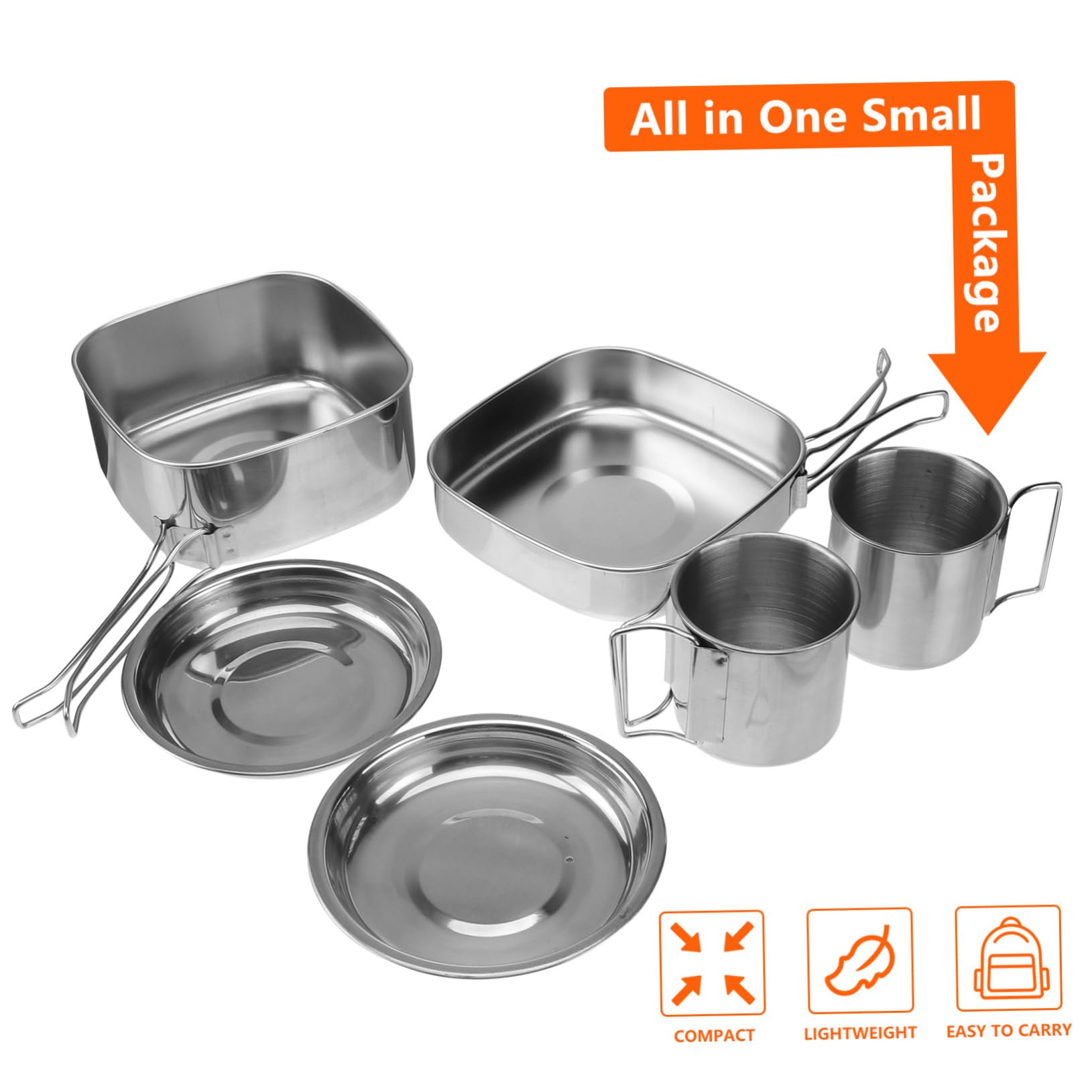Batterie Cuisine En Acier Inoxydable Multifonction 6 Pièces Pour Camping 3-4 Personnes Poêle Et Casserole Pliables Poignet Isolation Thermique Ensemble Barbecue Randonnée Camping