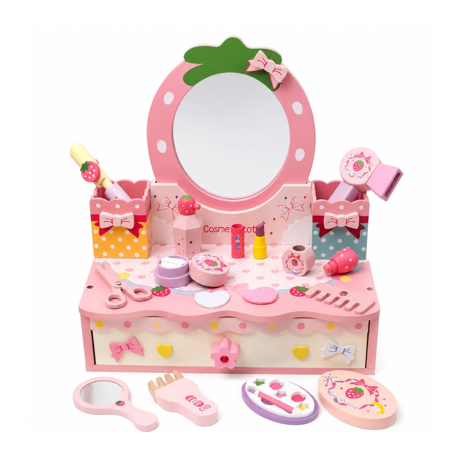 Tocador de Juego Infantil Tocador de Juguete Mesa de Maquillaje Espejo Almacenaje con Cajones Madera Robusta Tamaño de Habilidades Finas y