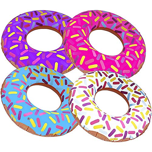 ArtCreativity 16" Donut Inflate Tubes, Set of 4, Colorful Inflatable Donut Tubes in Assorted Designs, Donut Birthday Party Decorations Supplies, Durable Water Pool Toys for Kids, Fun Donut Party Favor