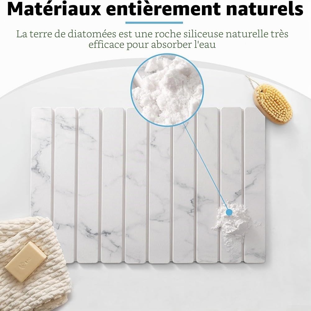 Tapis de séchage en pierre de diatomite pour comptoir de cuisine, tapis pliable absorbant la terre de diatomée, tapis égouttoir réutilisable pour vaisselle, bouteilles, tasses (blanc marbre L11)