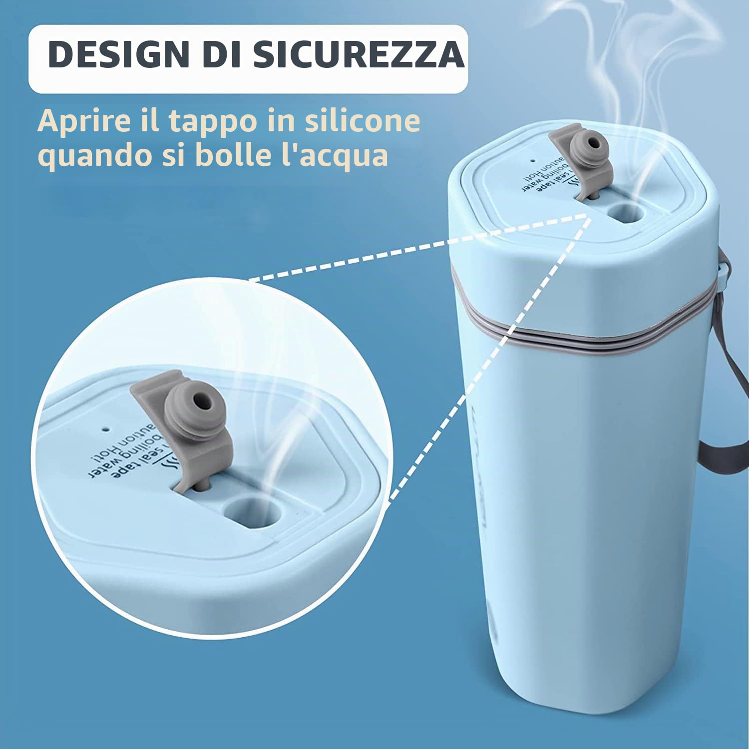 Bollitore elettrico da viaggio, mini tazza riscaldante portatile 450 ml, mini tazza riscaldante interna in acciaio inox 1304, chiusura automatica (blu)