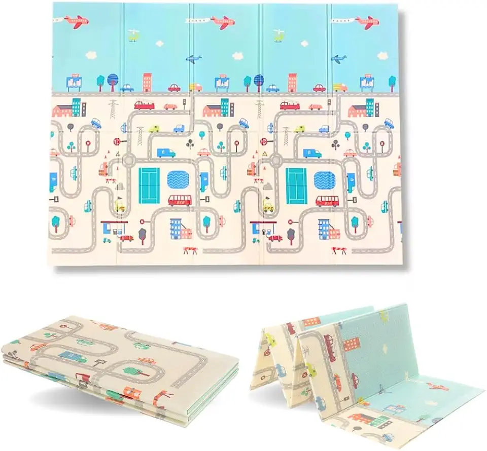 TAPETE TATAME INFANTIL EMBORRACHADO DOBRÁVEL MACIO 1,2x1,8M PISTA URSOS ESTAMPAS VARIADAS SENSORIAL (CIDADE/PISTA)