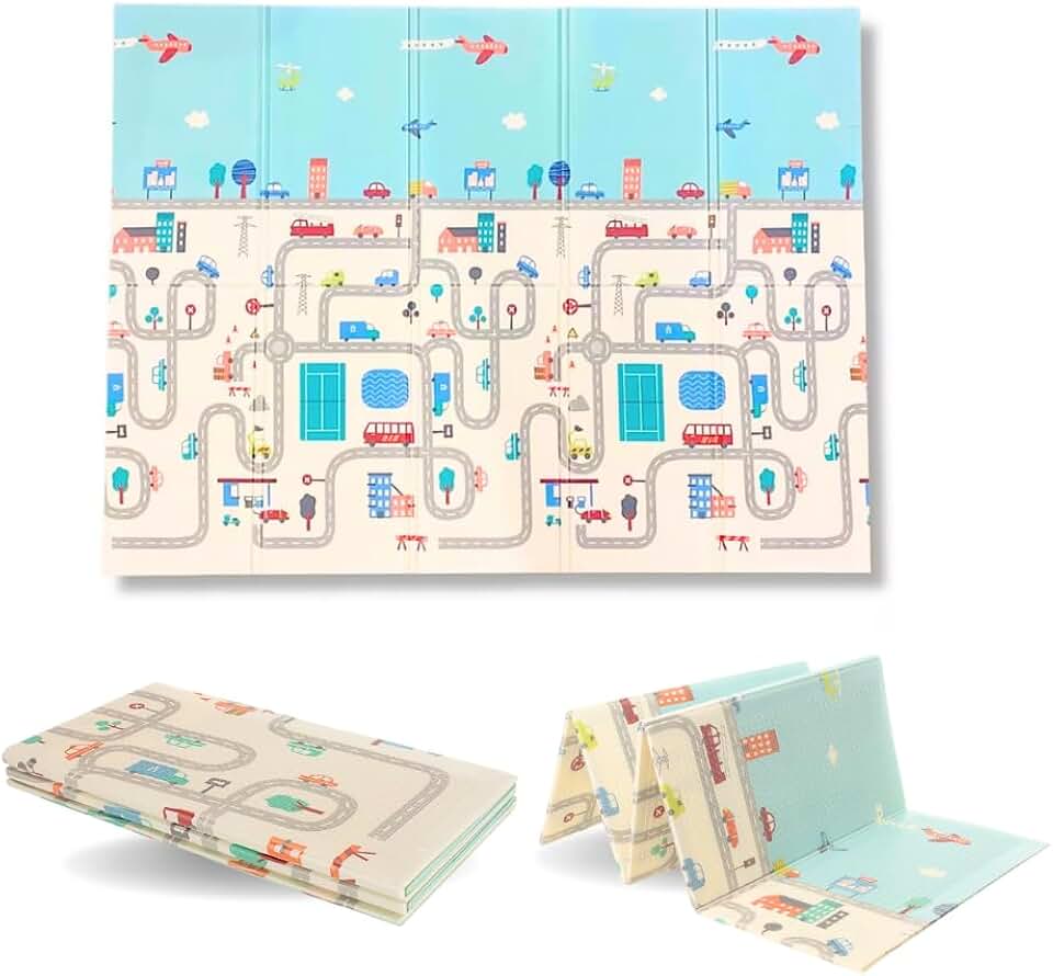 TAPETE TATAME INFANTIL EMBORRACHADO DOBRÁVEL MACIO 1,2x1,8M PISTA URSOS ESTAMPAS VARIADAS SENSORIAL (CIDADE/PISTA)