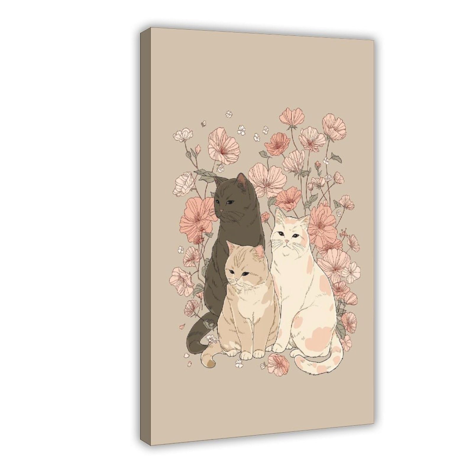 MRYCQ Floral Cat Poster Canvas Poster for Living Room Decor Gift