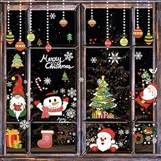 Christmas Window Stickers, Double-Sided 9 Sheets (213 Pcs) Reusable Stickers with Santa Claus Snowman Reindeer Snowflake for Christmas Party