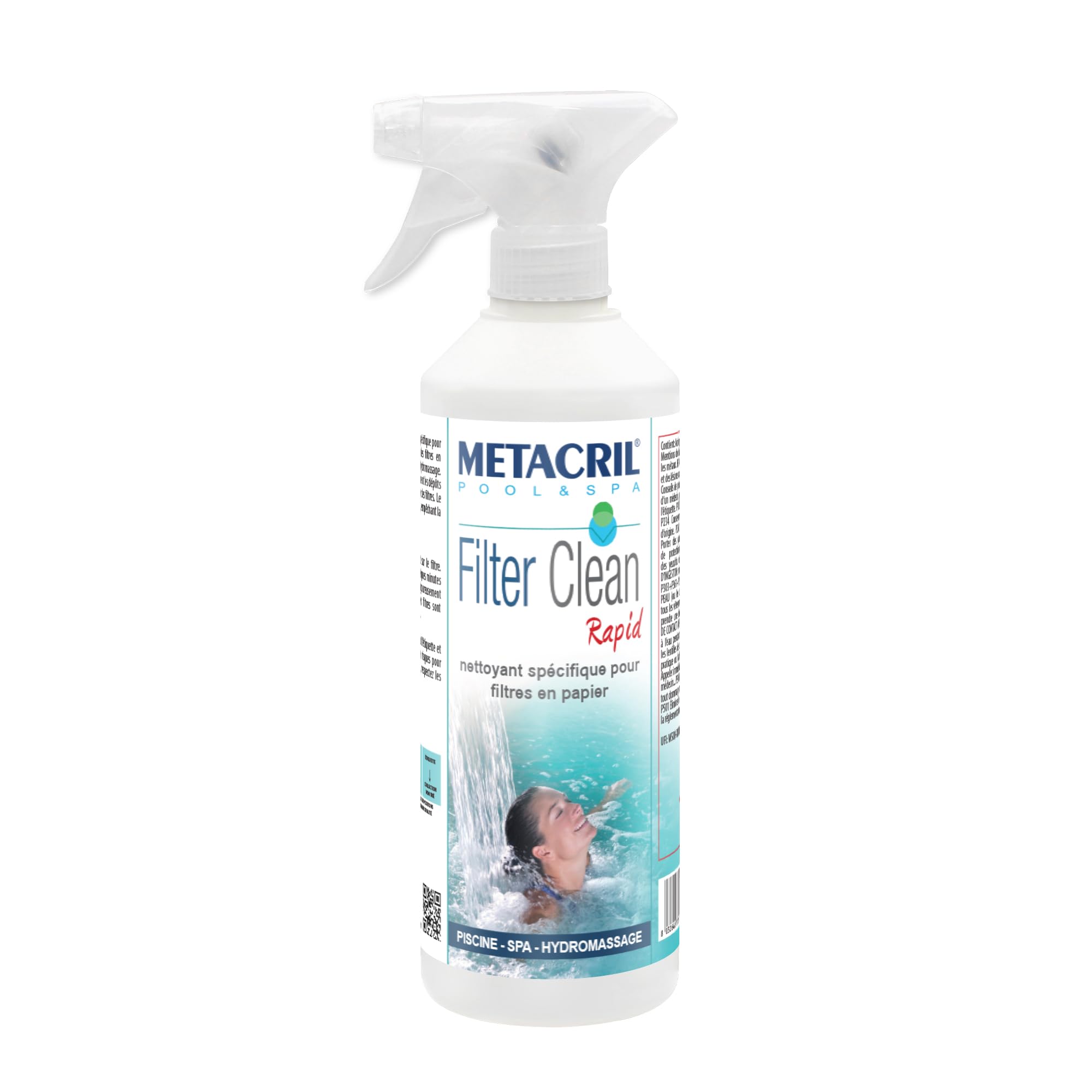 Metacril Filter Clean Rapid + Vaporizador, Limpiador Desengrasante y Limpiador Rápido, para Filtros de Papel, Ideal para Piscina y Whirlpool - 500 ML