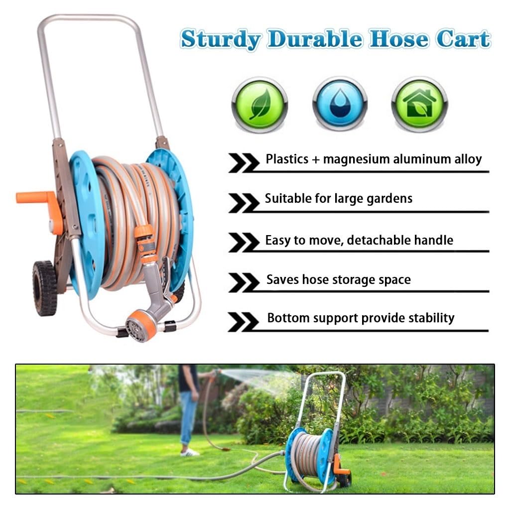 Carrello avvolgitubo Carrello per Tubi da Giardino per Carichi Pesanti, Carrello per Tubi Portatile con Rulli, Carrello per Tubi con Ruote, Rack per Stoccaggio Tubi Domestici (Un Carrello per Tubi+T