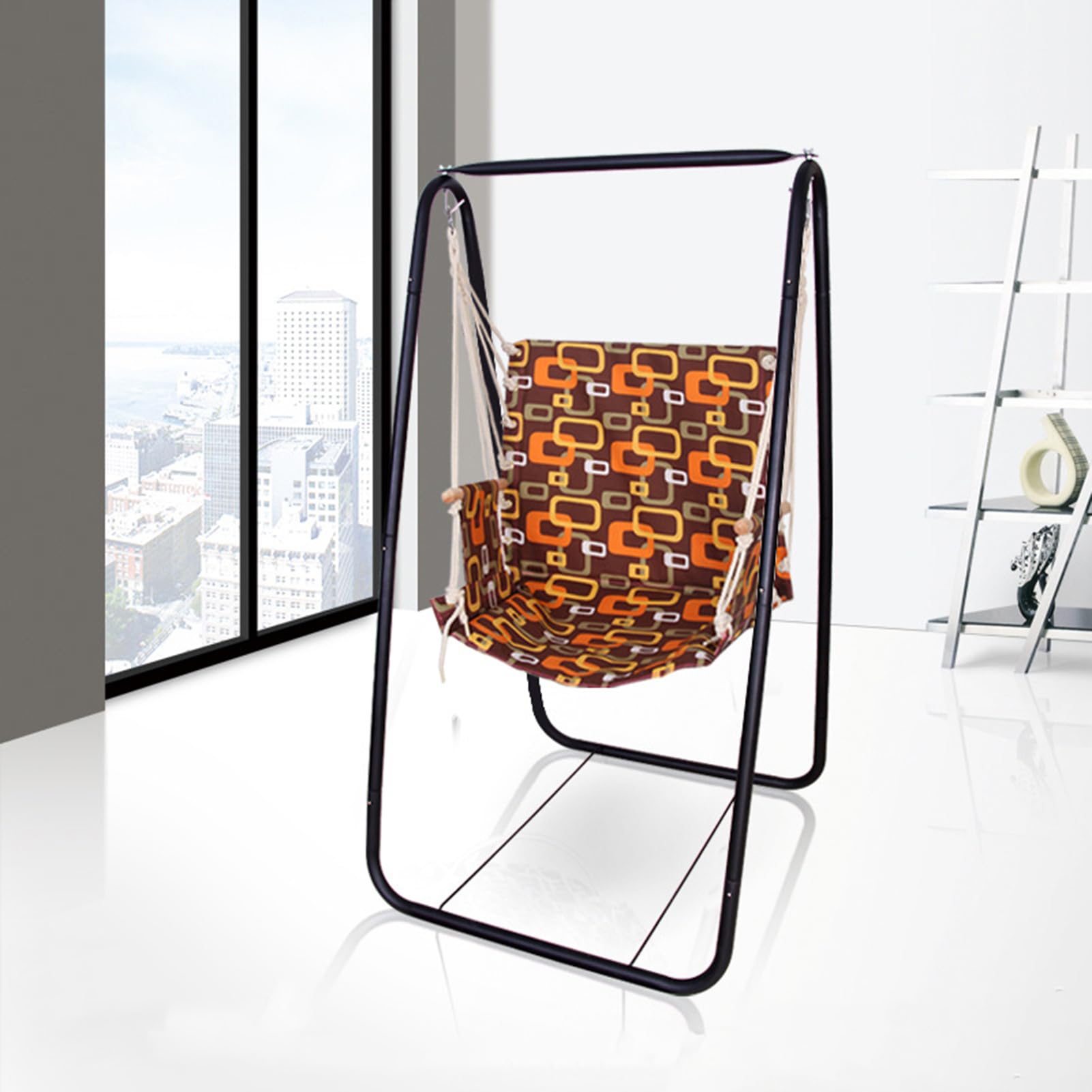 Support Hamac, Pied Hamac, Support Fauteuil Suspendu, Métallique en Forme de A, Résistant Charges Lourdes & Anti-Déformation, Extérieur, avec Siège Suspendu (Noir)