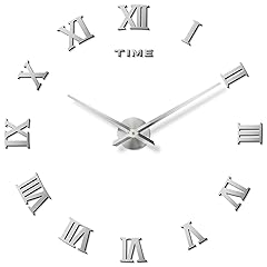 DIY Wall Clock Large Frameless 3 D Clock Mirror Effect Classical Roman Numerals Wall Sticker Metal
