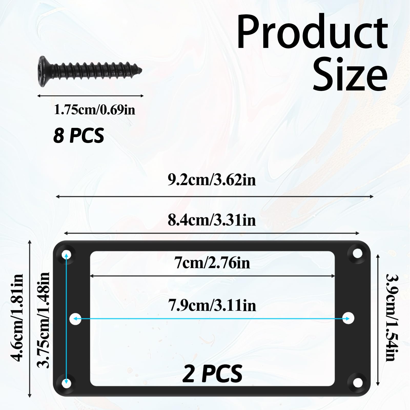 Humbucker Cover, 2 Pcs Metal Iron Flat Humbucker Pickup Ring with 8 Screws, Electric Guitar Pickups Rings, Bass Pickup Frame Mounting Ring for Electric Guitar Replacement?Black?