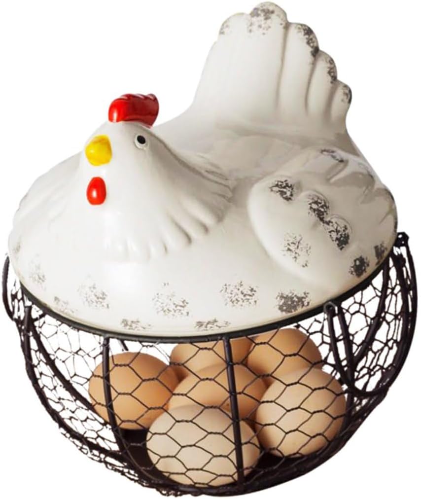SUPVOX White Small Iron Egg Basket for Kitchen Storage, Fruit and Snack Basket with Rustic Farmhouse Style, Egg Collection and Restaurant Decoration Organizer