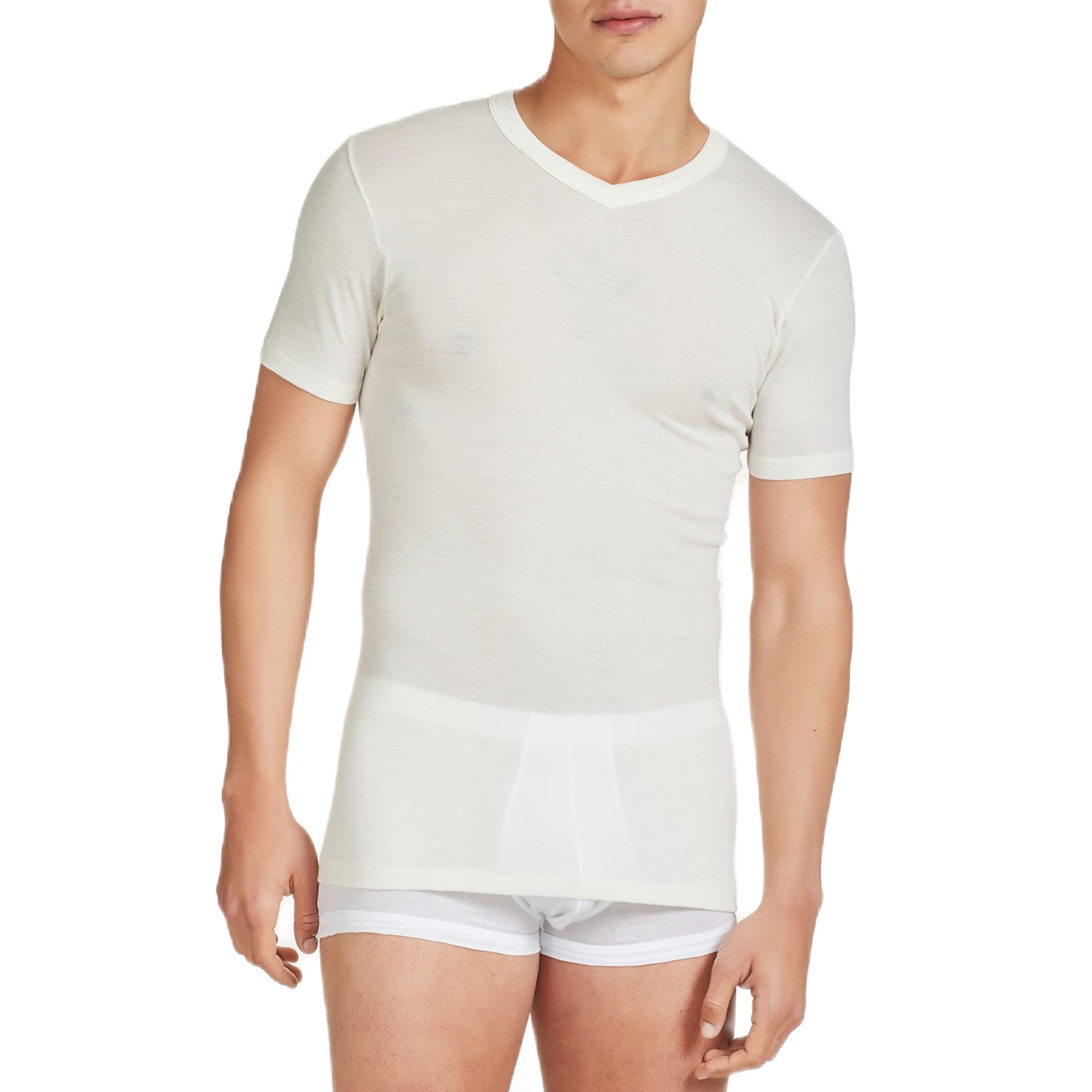 Maglia (3 Pezzi) Intima Mezza Manica Scollo V 100% Lana e Cotone