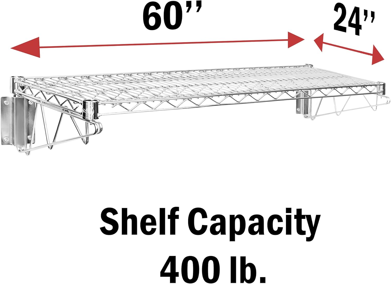 Chrome Wire Wall Mount Shelf (24''W x 60''L)