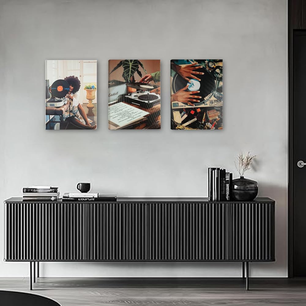 YunBey Set di 3 Opere d’Arte Murali in Tela con Tema di Dischi Vinili