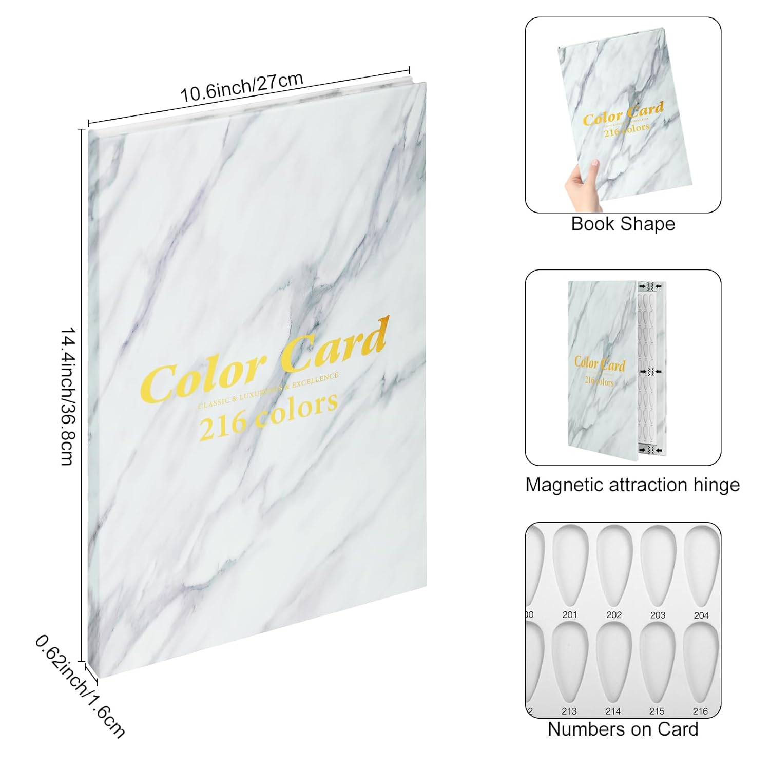 216 Nail Colors Book,Professional Nail Polish Chart Book with 240 Practice Tips & 1-300 Number Labels, Pre-Numbered Slots,Perfect for Salons and Home Use(Marble)