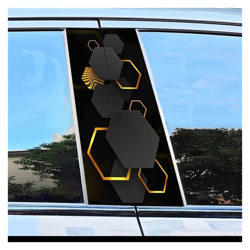 Car Parts 2pcs Car Window Pillar Stickers Hexagon Pattern Scratch Resistant Film