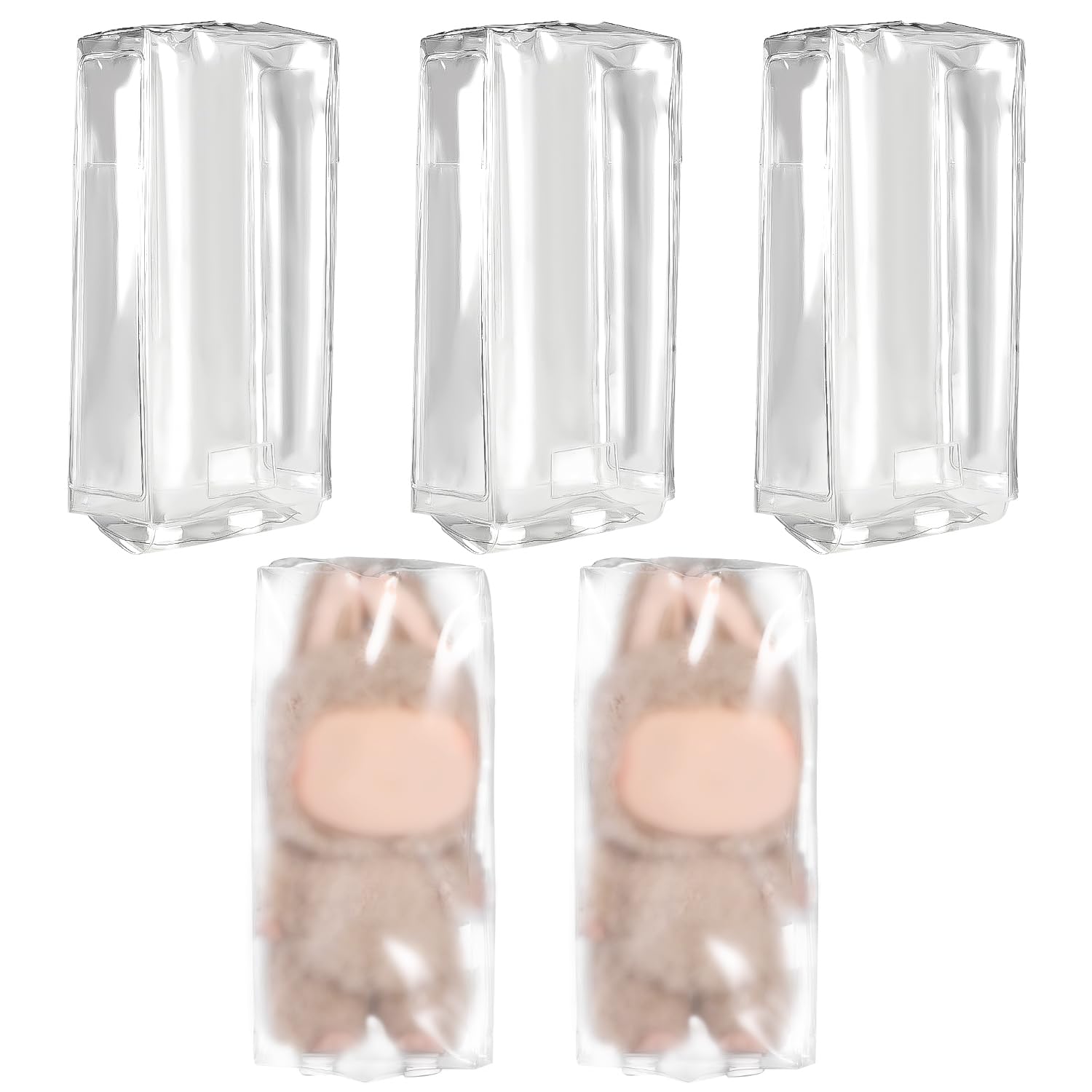 5pcs Clear Figure Display Bags with Snap Closure, 2.95x1.97x6.5in PVC Dust-Proof Protective Case Covers Holder Accessories for Plush Dolls, Anime Toys